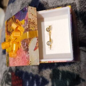 Genuine Gold Over Stainless Steel Kids Bezel Set CZ Stud Starter Earrings 1 Pair